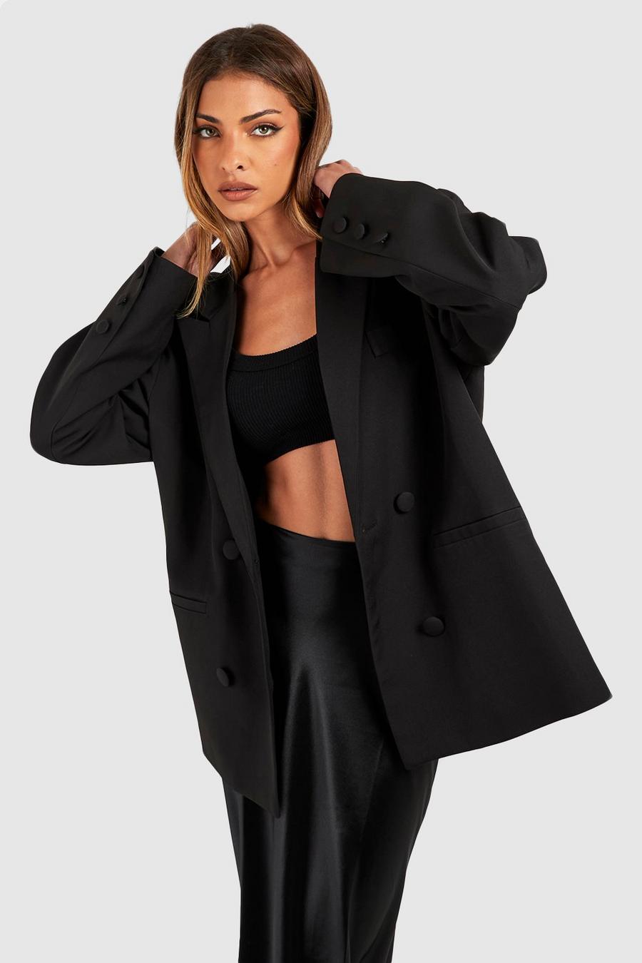 Black svart Double Breasted Relaxed Fit Tailored Blazer