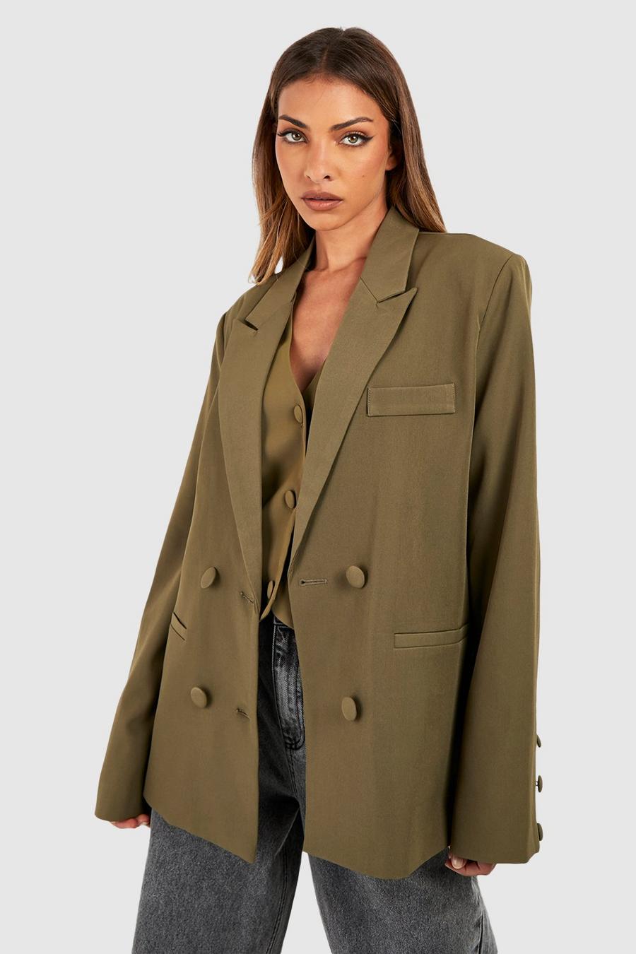 Khaki Double Breasted Relaxed Fit Tailored Blazer image number 1