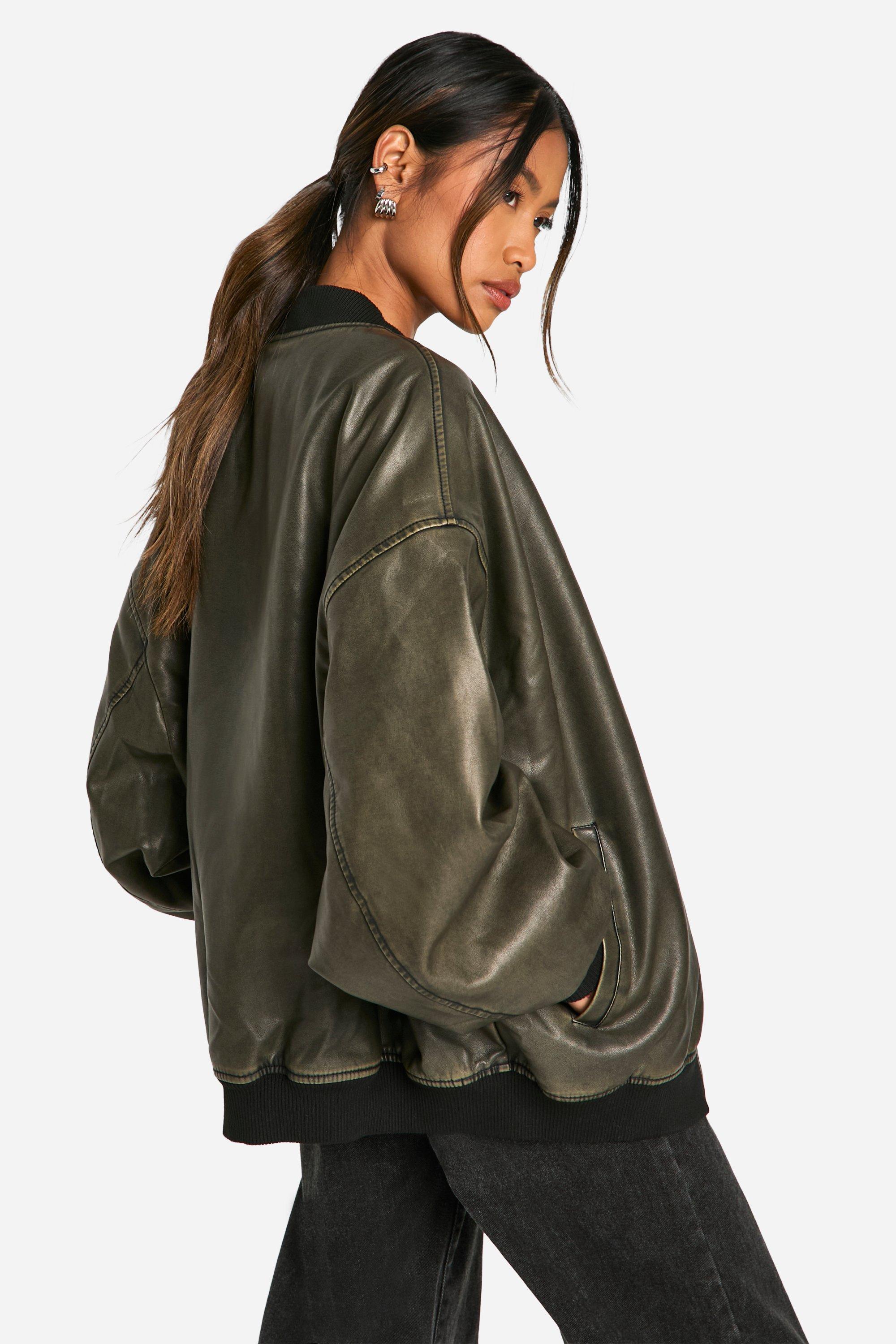 Leather Bomber Jacket - Vintage black - Ladies