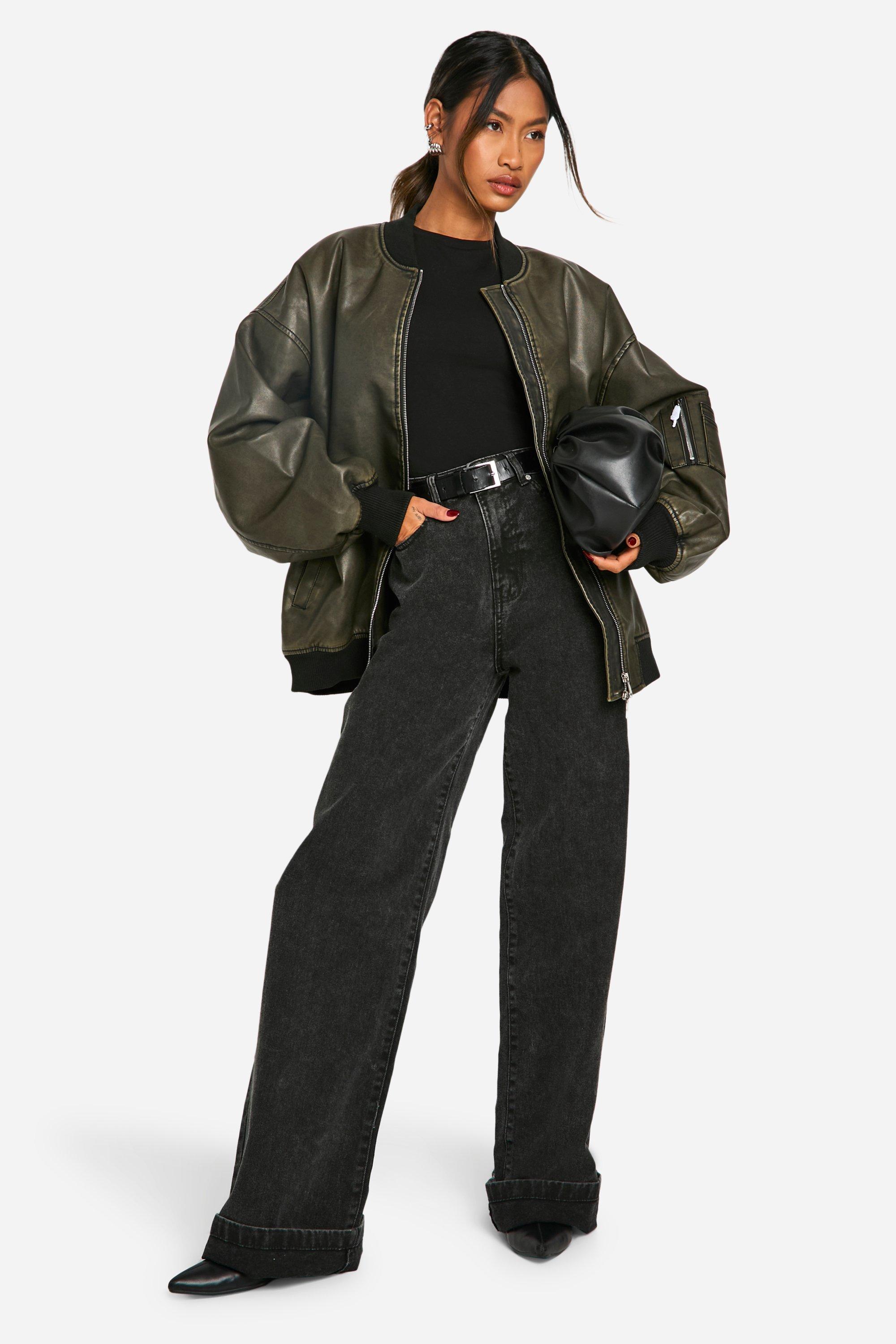 Boohoo leather jacket womens deals