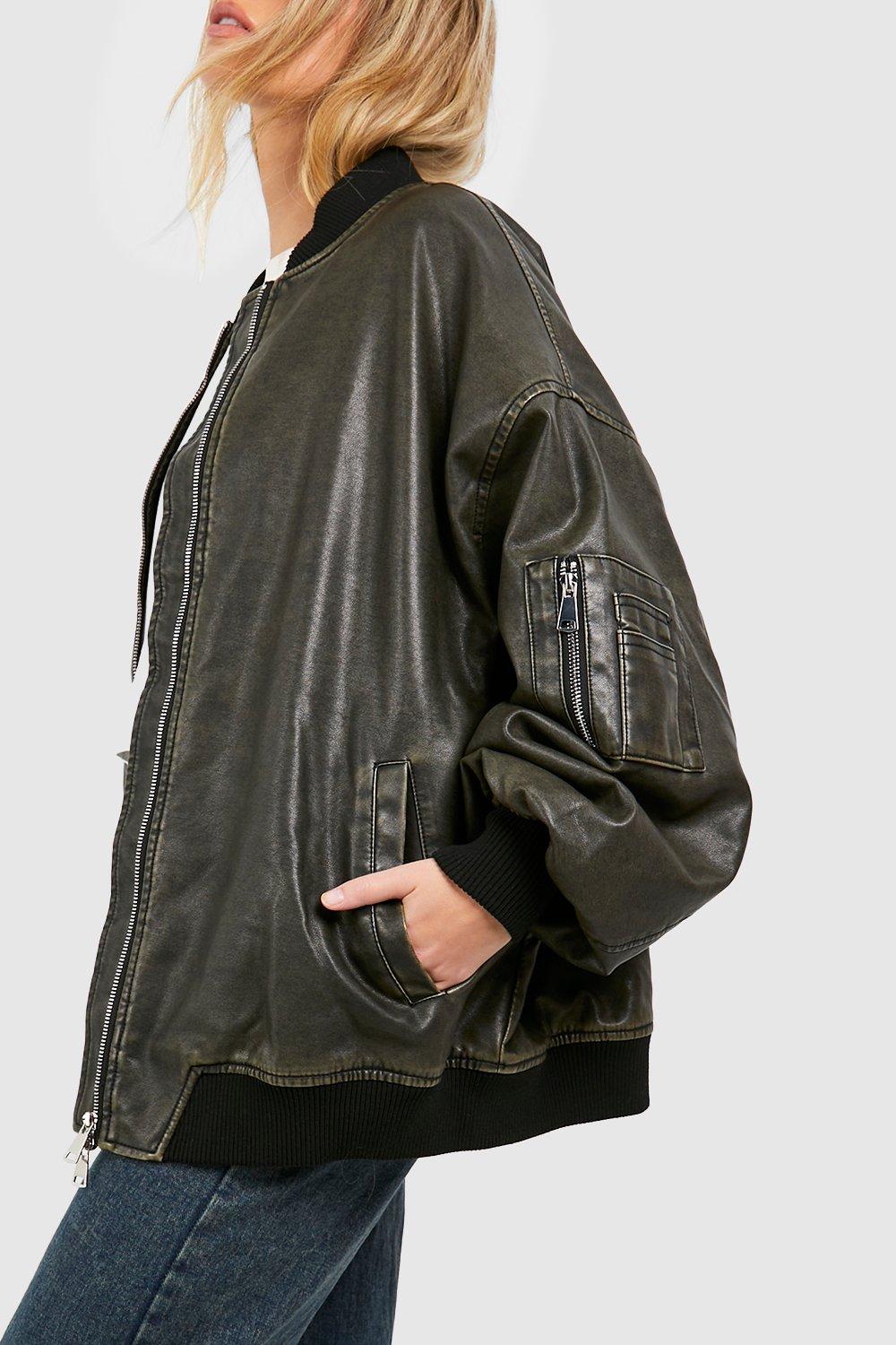 Leather Bomber Jacket - Vintage black - Ladies