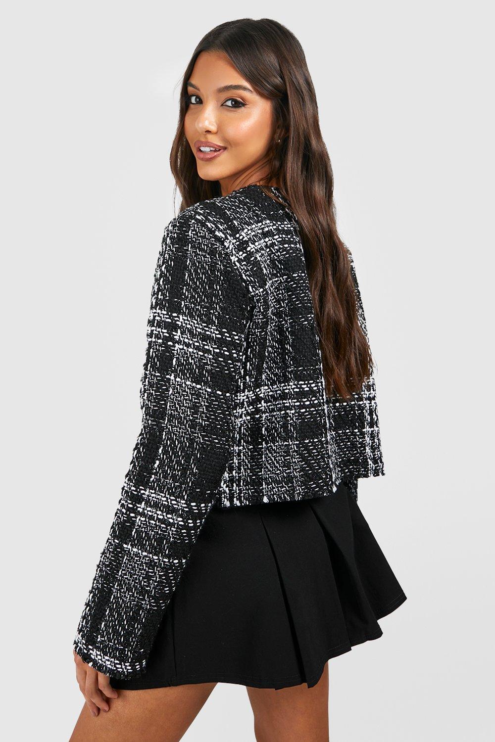 Women s Boucle Shoulder Pad Jacket Boohoo UK