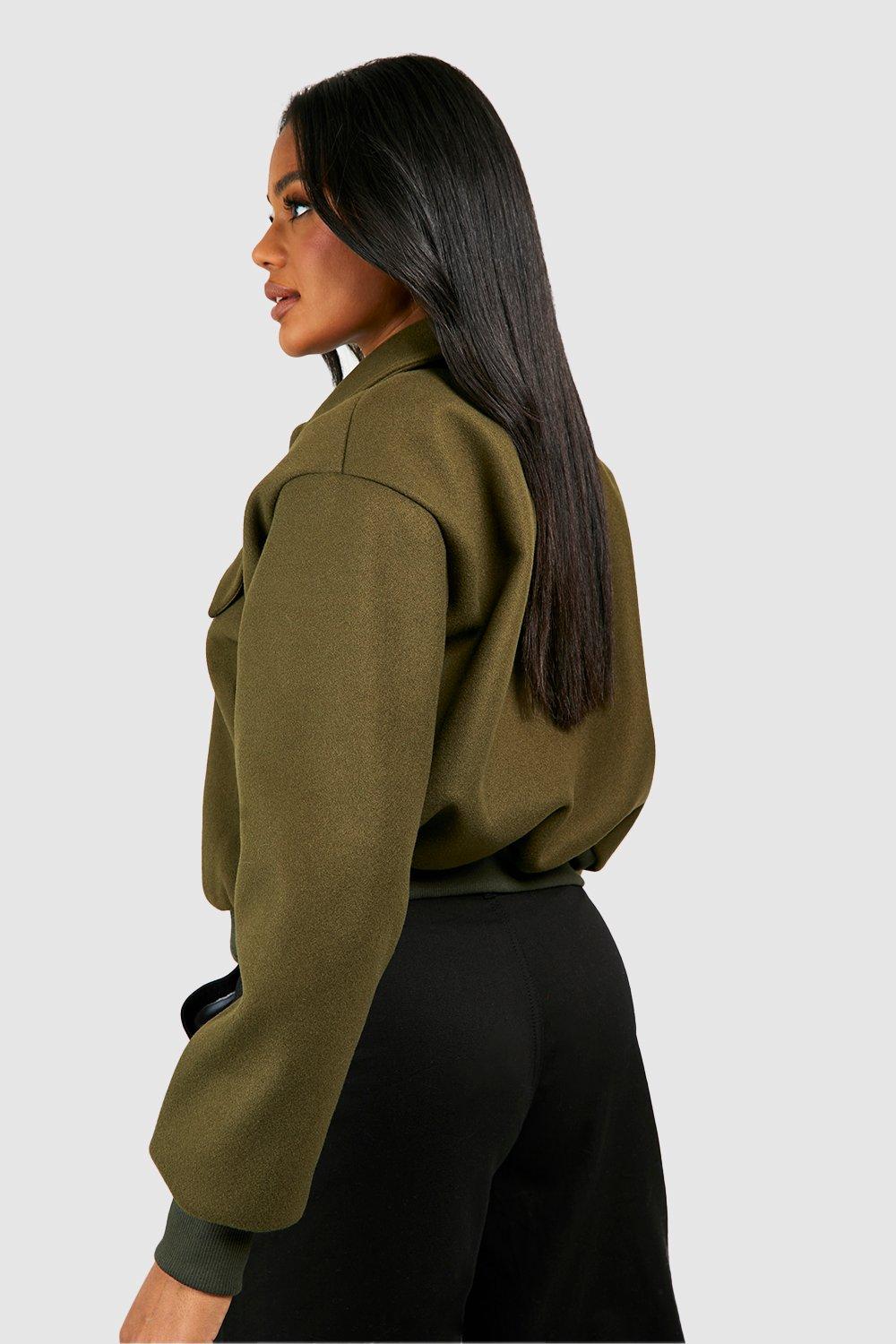 Green Cropped Bomber Jacket