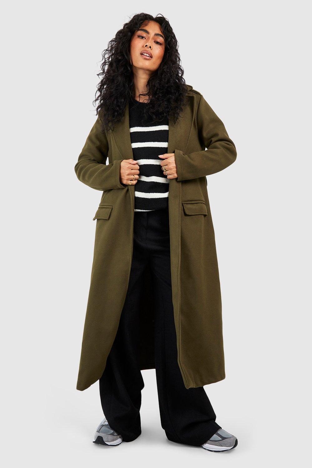 Boohoo hooded wool hot sale look belted coat