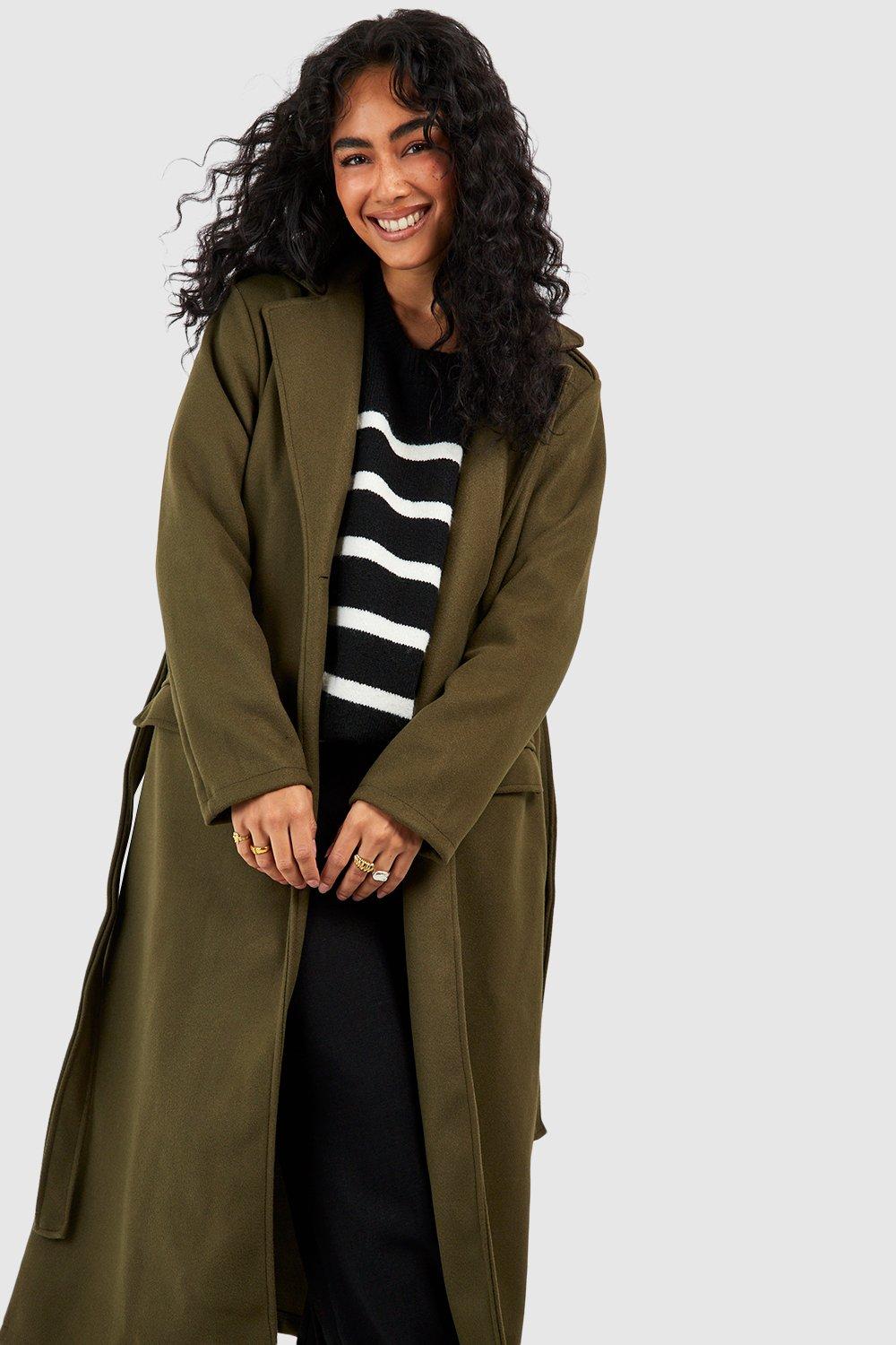 Boohoo hooded wool outlet look belted coat