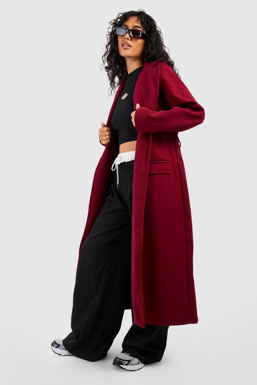 Wine Oversized Maxi Wool Look Belted Coat image number 1