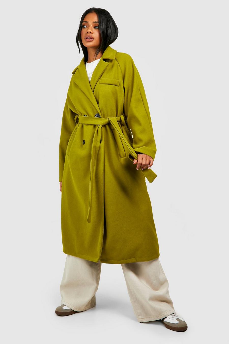 Cappotto oversize effetto lana con cintura, Olive image number 1
