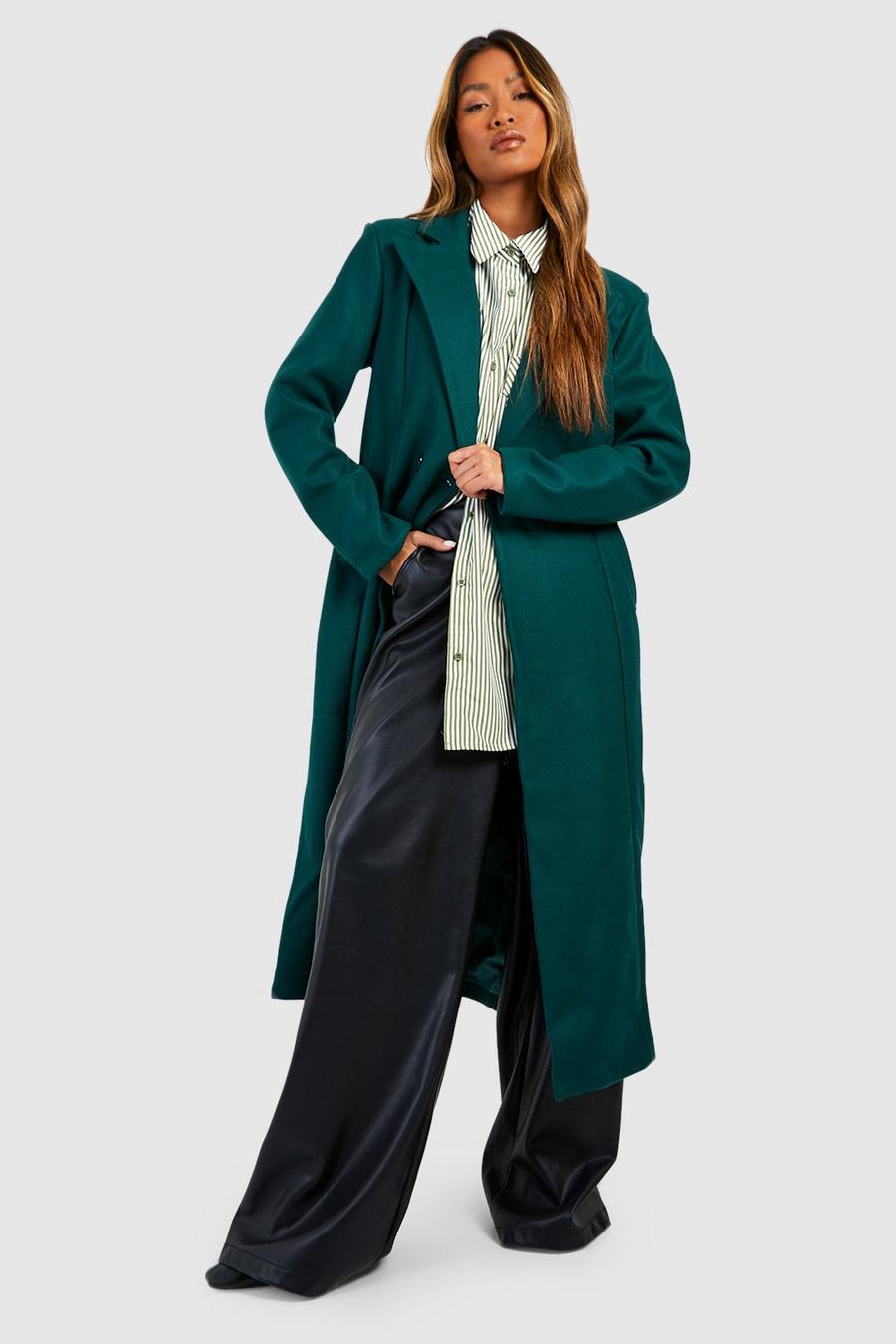 Abrigo efecto lana con cintura fruncida, Green image number 1