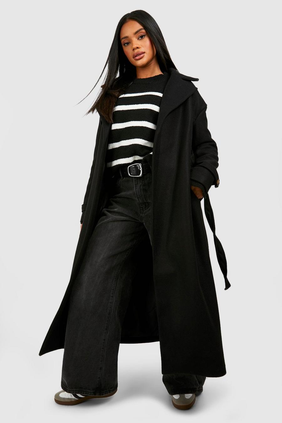 Black Wool Look Oversized Trench Coat image number 1
