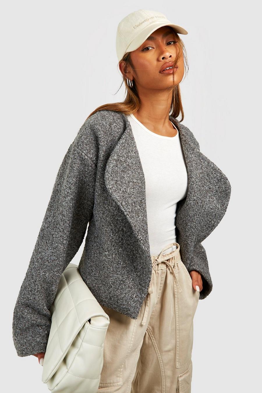 Grey marl Textured Wool Look Collarless Jacket