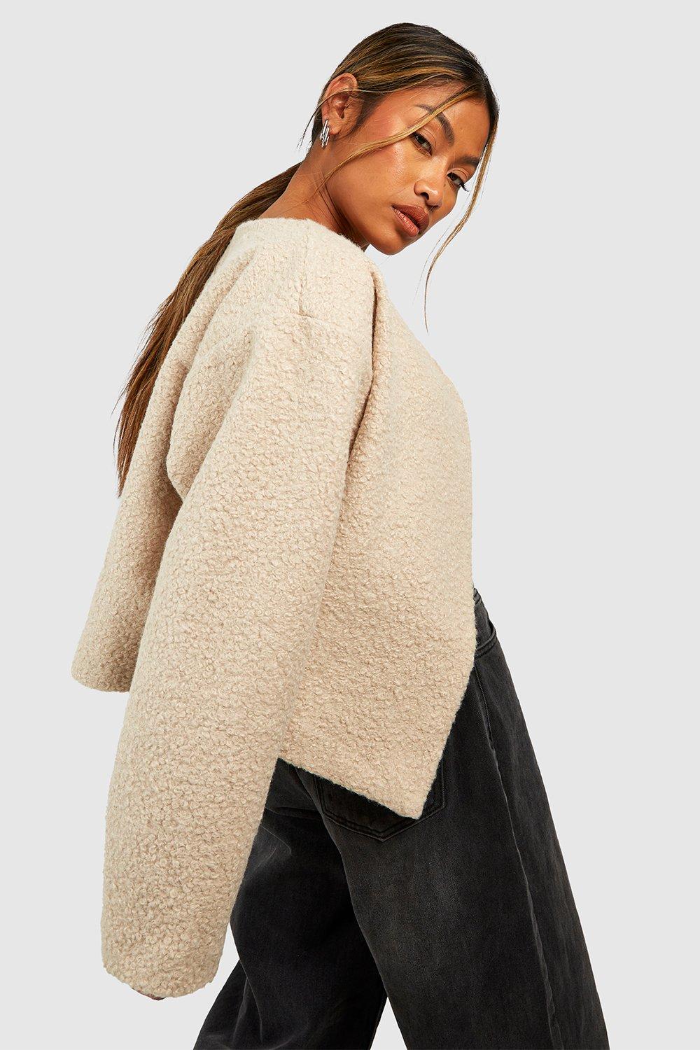 Textured Wool Look Collarless Jacket