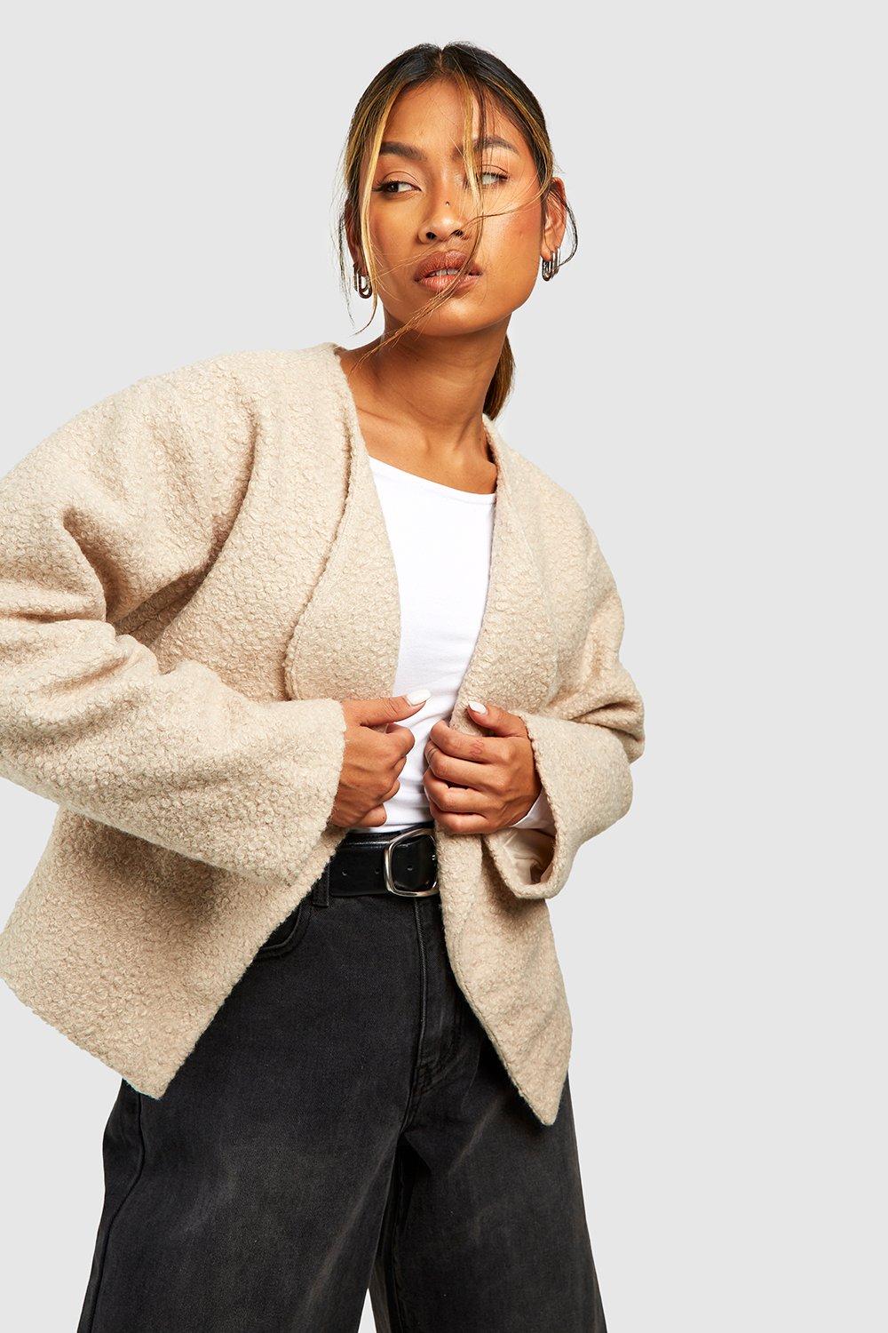 Textured Wool Look Collarless Jacket | boohoo