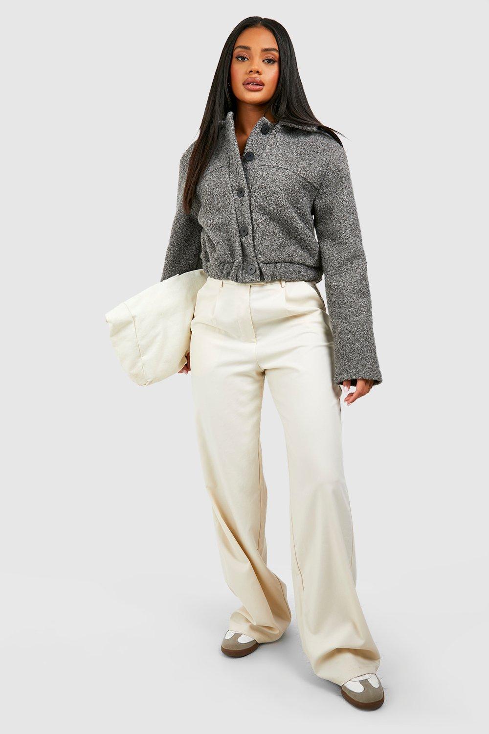 Textured Wool Look Button Crop Jacket | boohoo