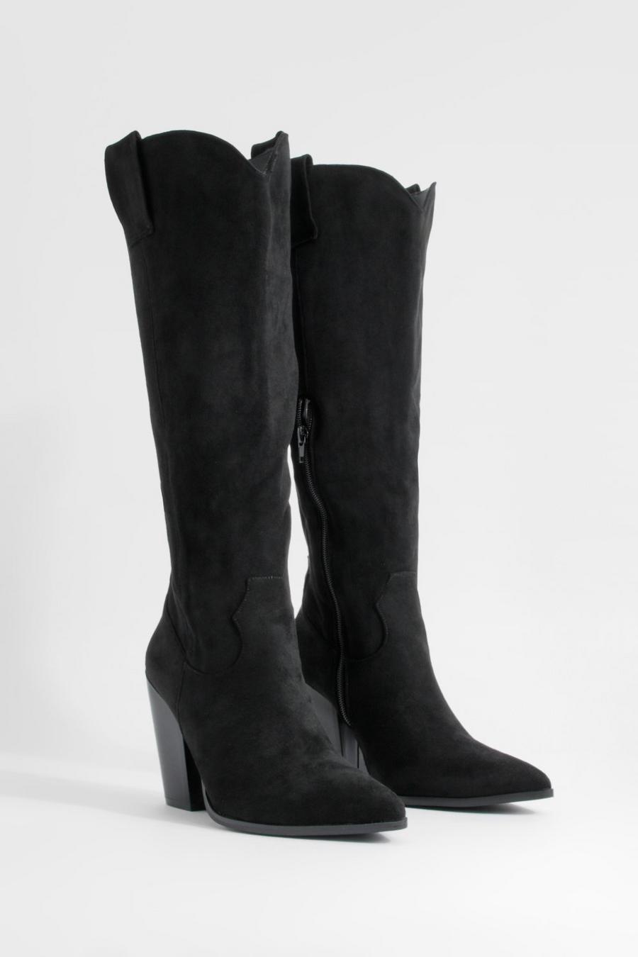 Wide Fit Curved Front Pointed Toe Cowboy Boots | Boohoo UK