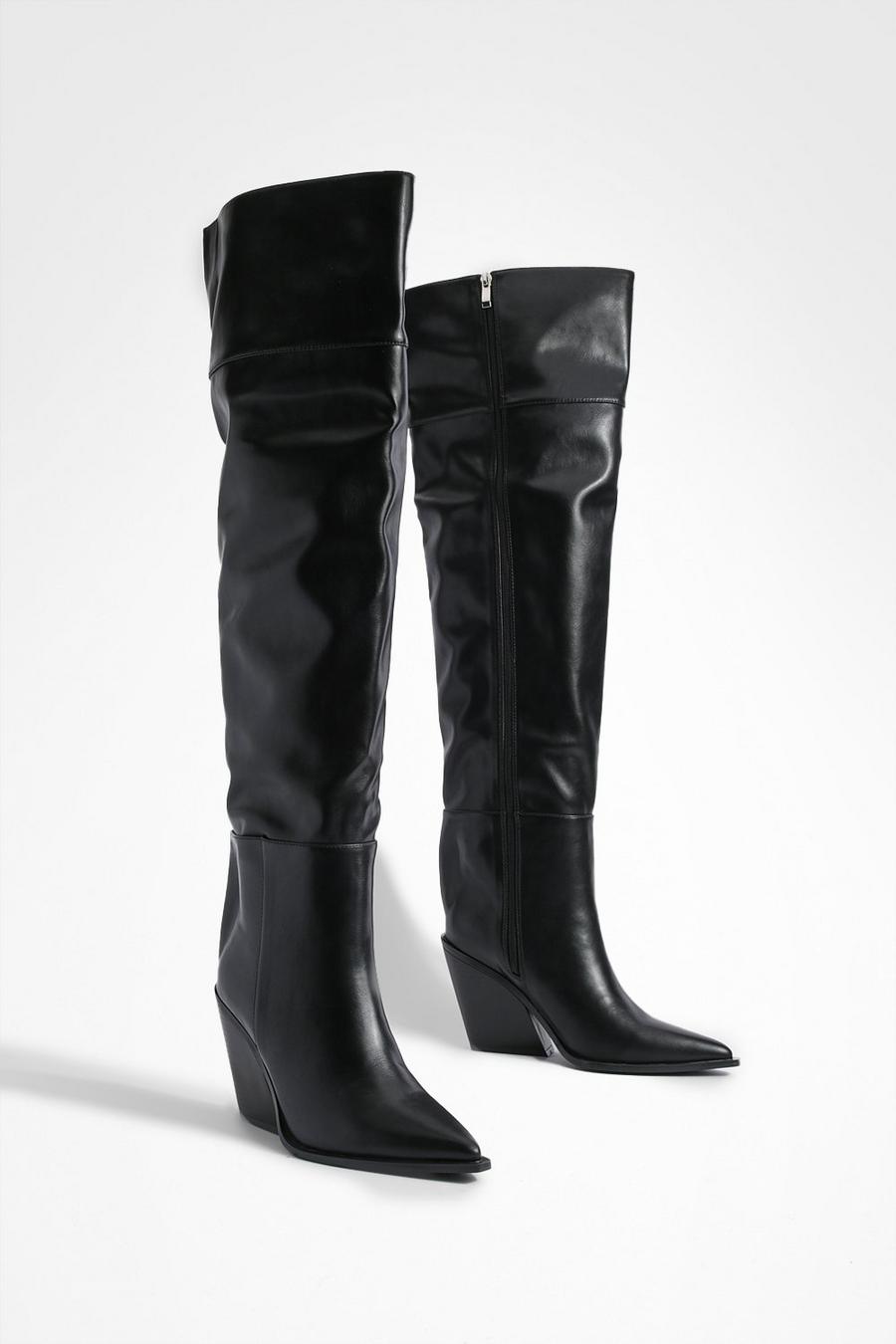 Black Over The Knee Cowboy Boots image number 1