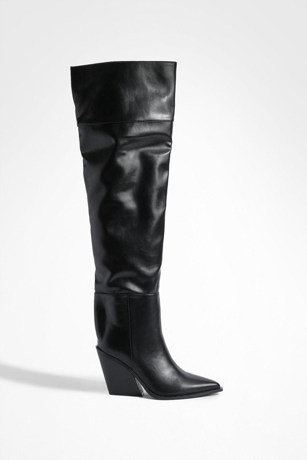 Black over the shop knee cowboy boots