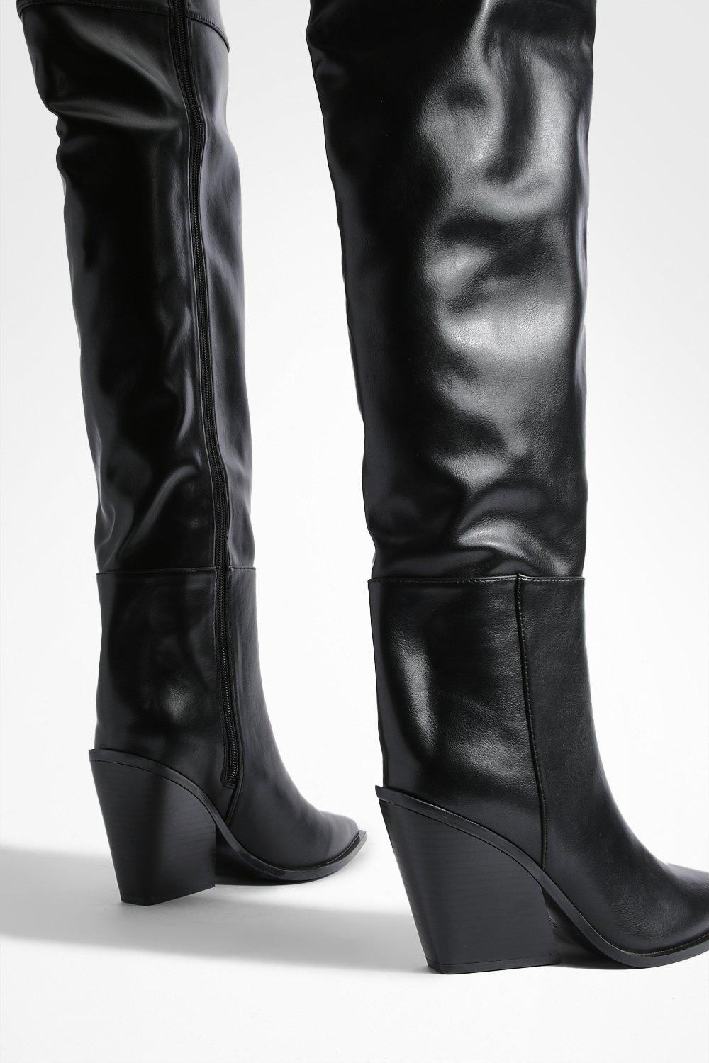 Black and white over the knee cowboy clearance boots