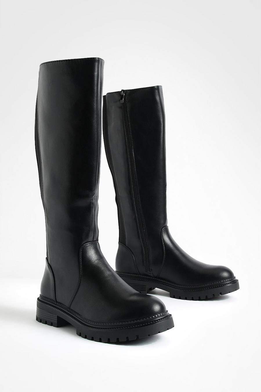 Black svart Minimal Chuny Flat Knee High Boots image number 1