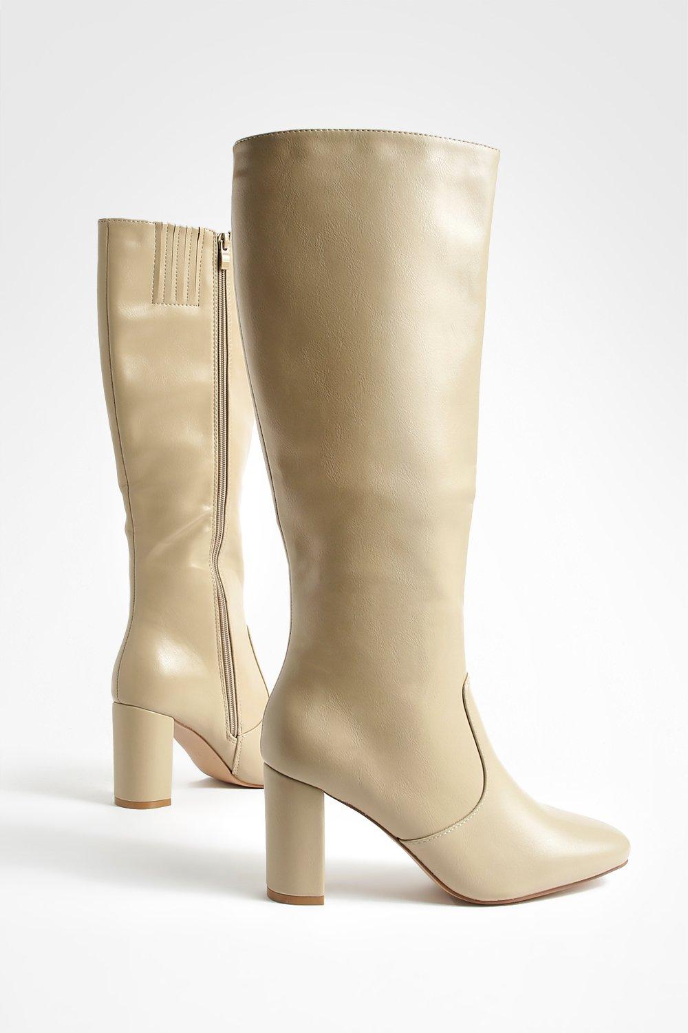 Cream high store knee boots