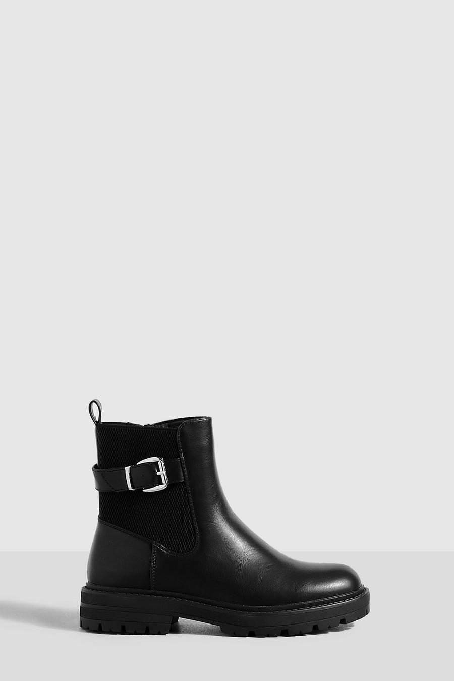 Black Buckle Detail Chelsea Boots