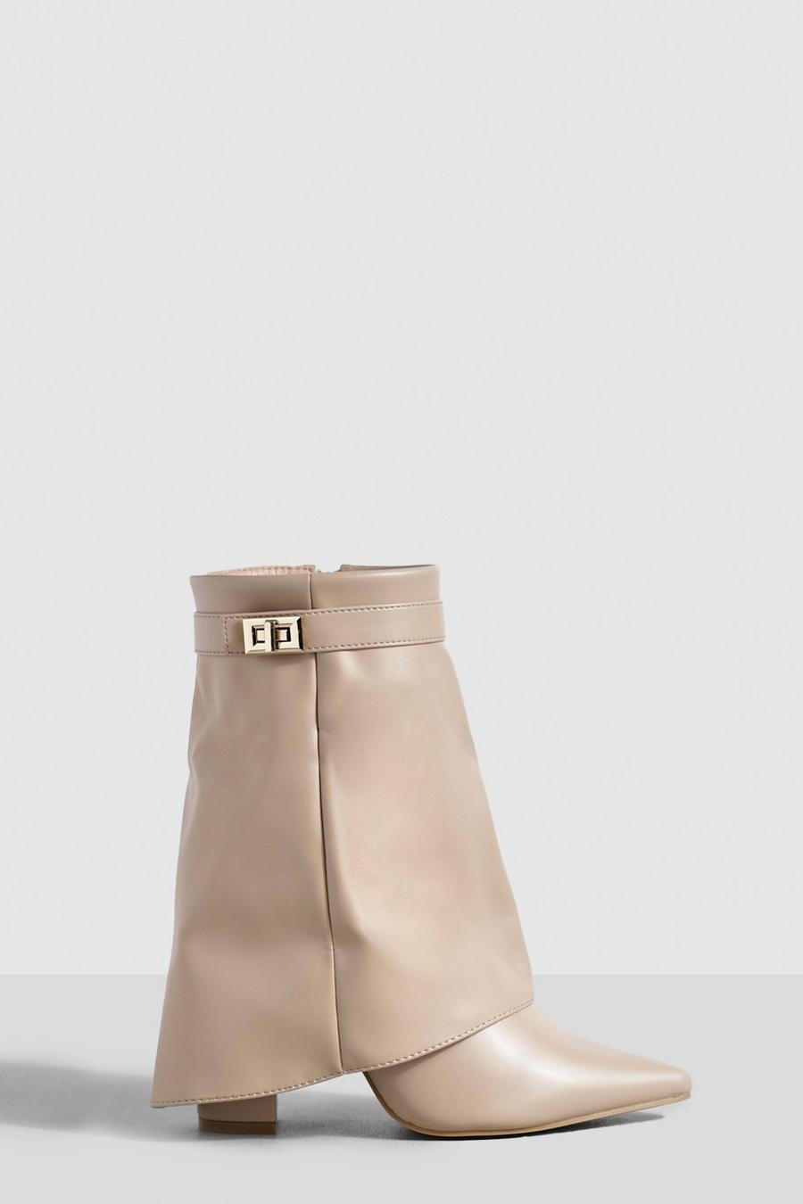 Nude Mid Height Fold Over Metal Detail Boots image number 1