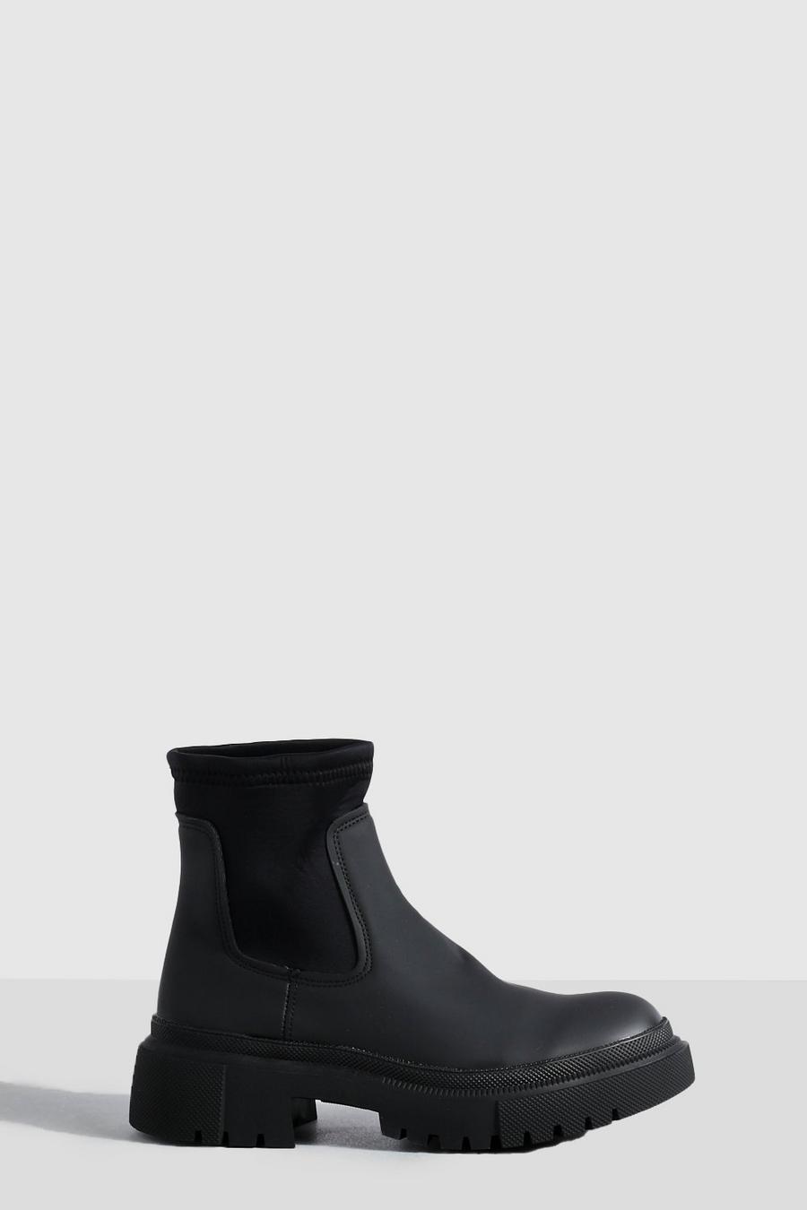 Black Chunky Stretch Panel Chelsea Boots