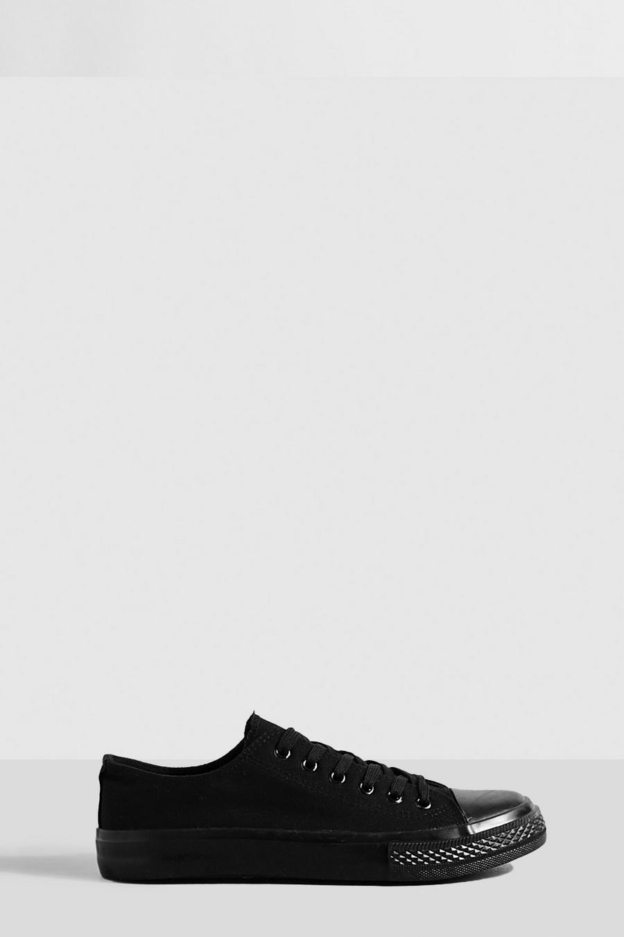 Black svart Lace Up Canvas Trainers image number 1