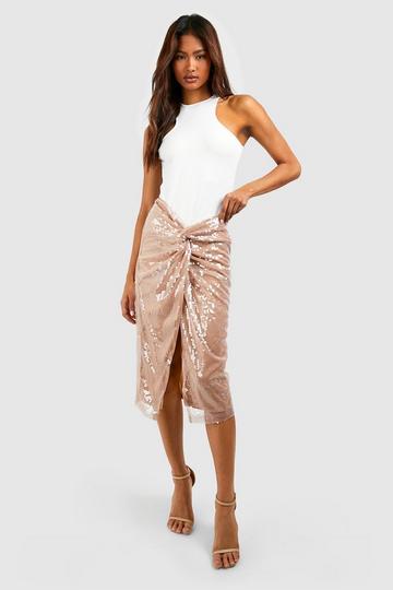 Tall Gedraaide Geknoopte Midi Rok Met Pailletten nude