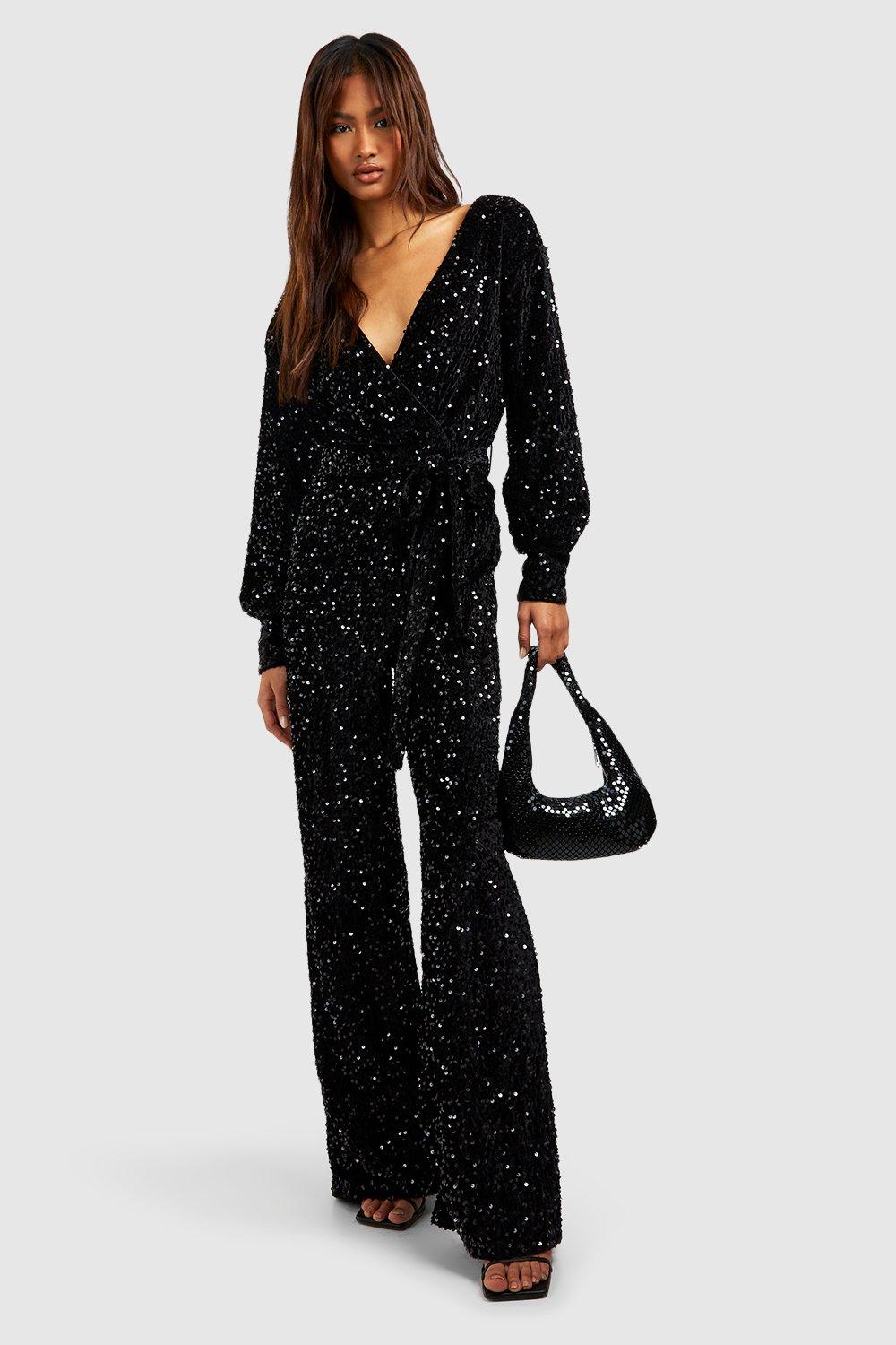 Tall Sequin Wrap Belted Jumpsuit | boohoo USA