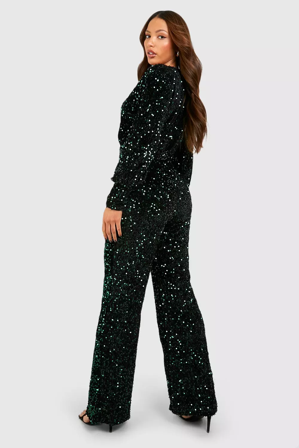 Green Tall Sequin Wrap Belted Jumpsuit alternative image