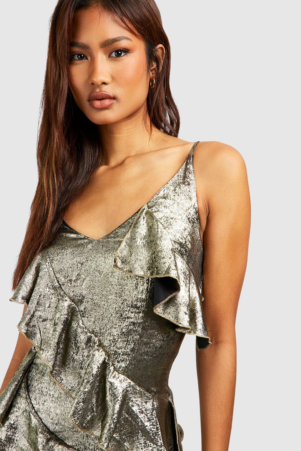 Boohoo top metallic dress