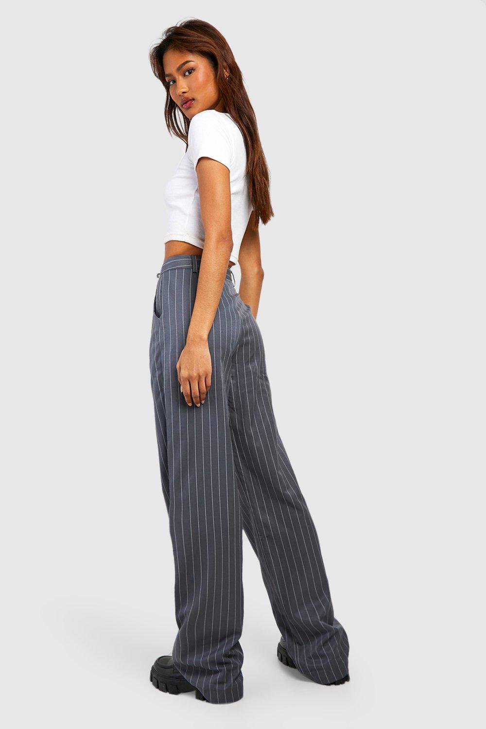 Women's Grey Pants Wide Leg Low Rise