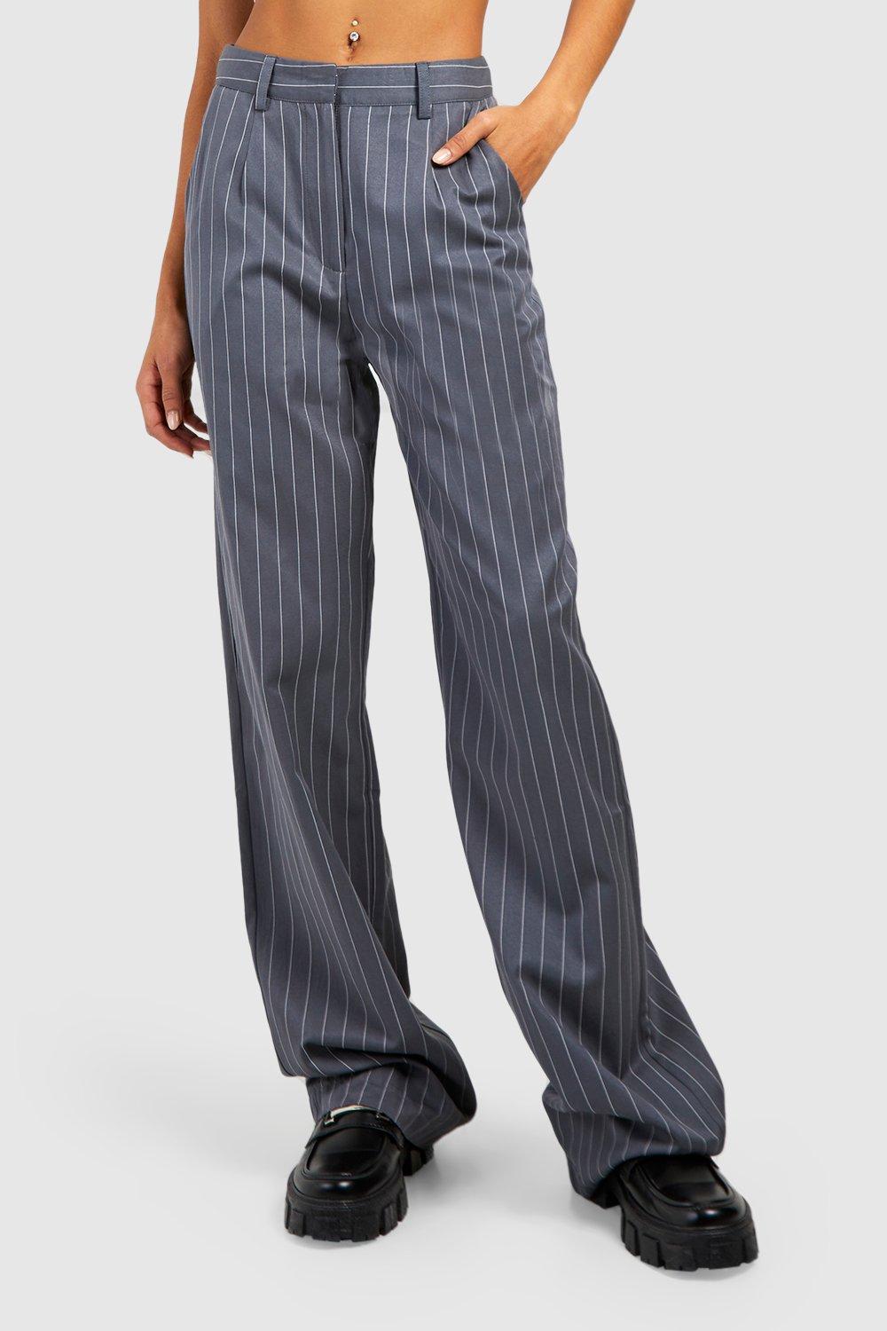 Pinstripe Elastic Waist Wide Leg Pants, Pant