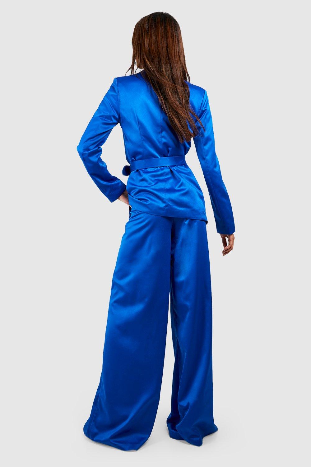 FULL-LENGTH SATIN TROUSERS - Bluish