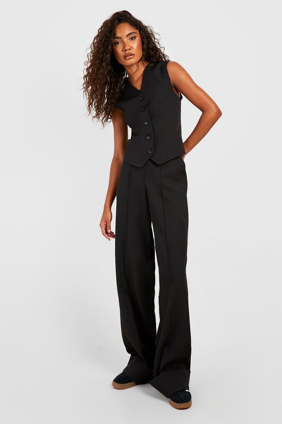 Black Tall Tailored Turn Up Cuff Wide Leg Trousers image number 1