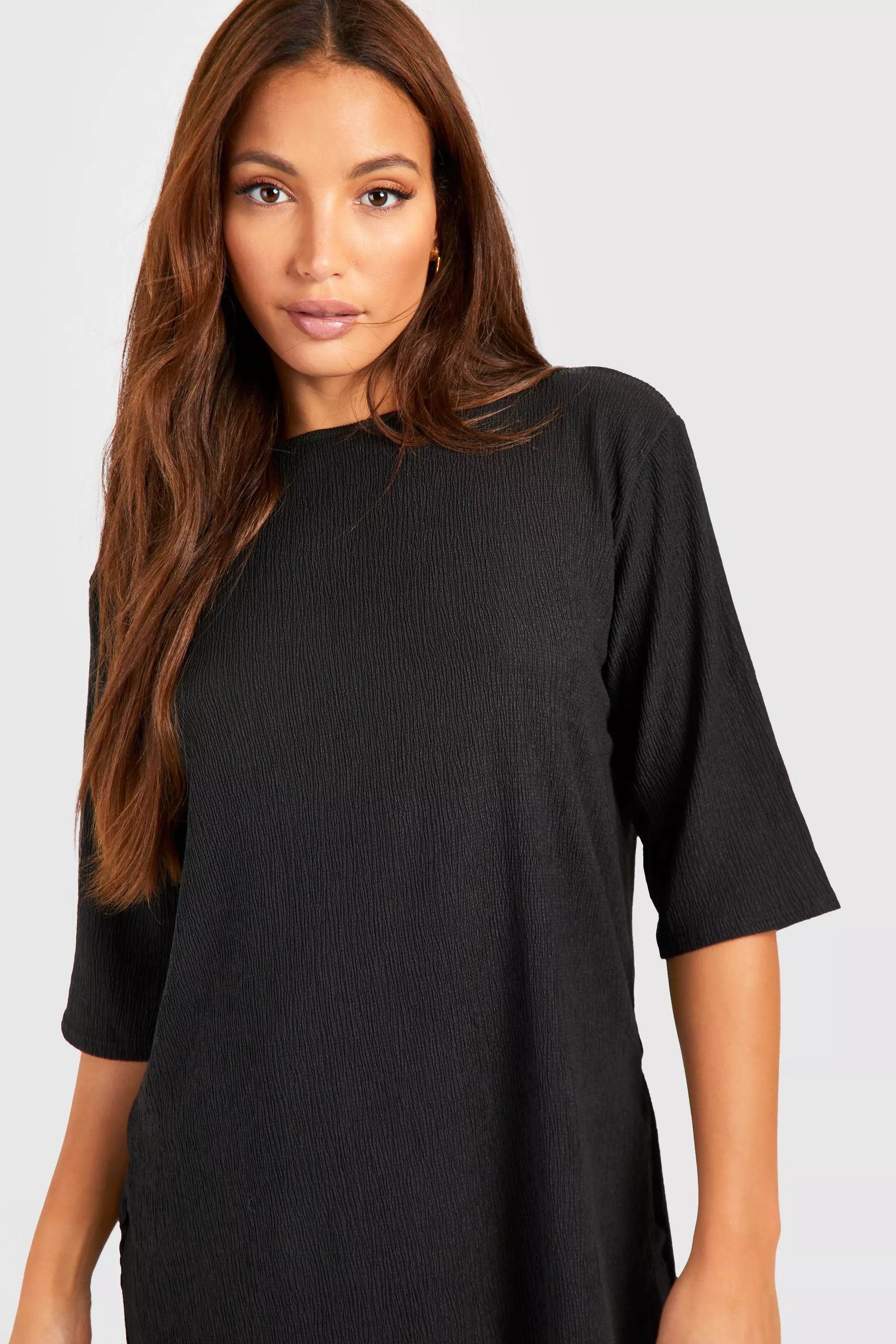 Black Tall Textured Oversized Split Side Top alternative image