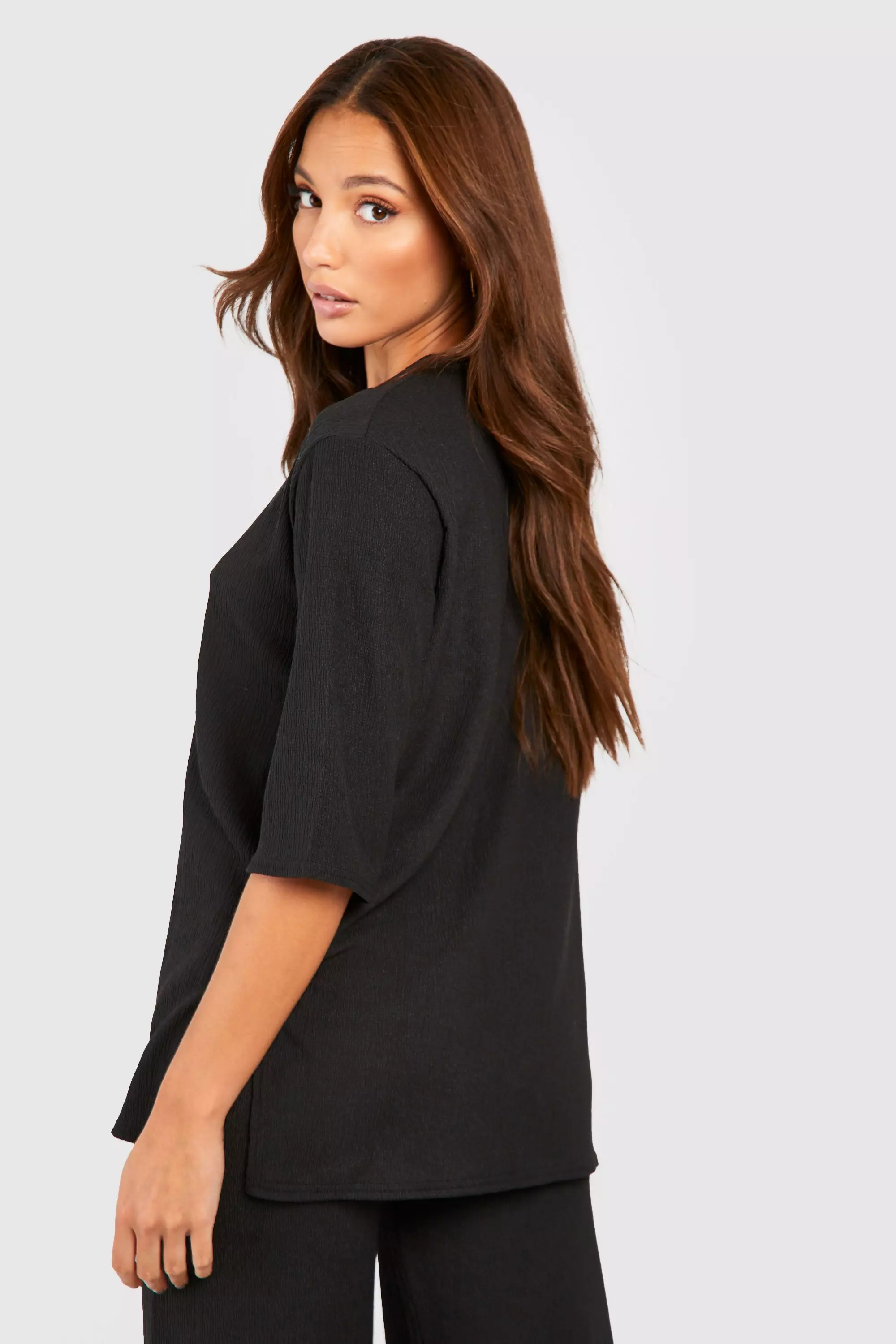Black Tall Textured Oversized Split Side Top alternative image