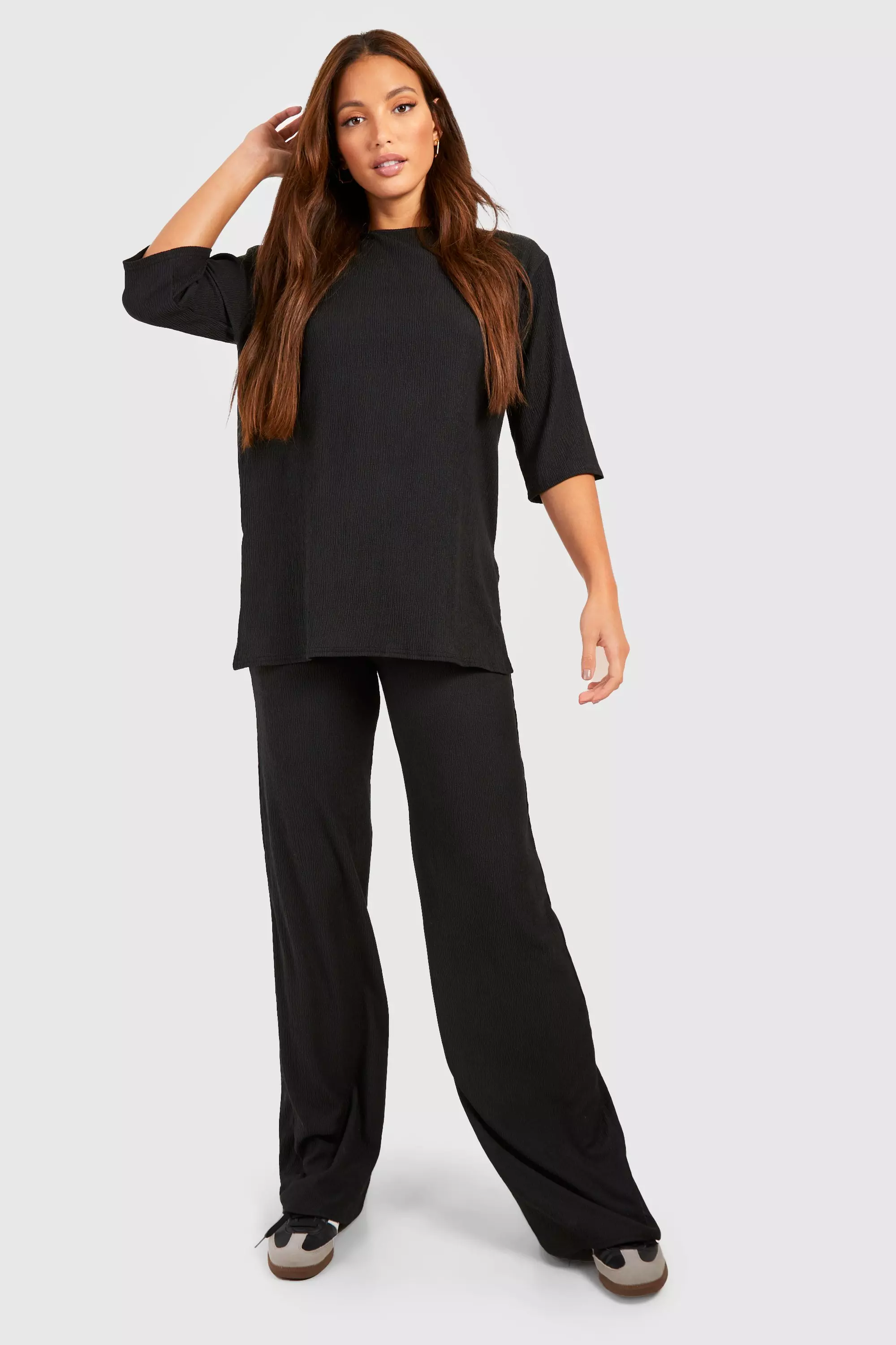 Black Tall Textured Oversized Split Side Top alternative image
