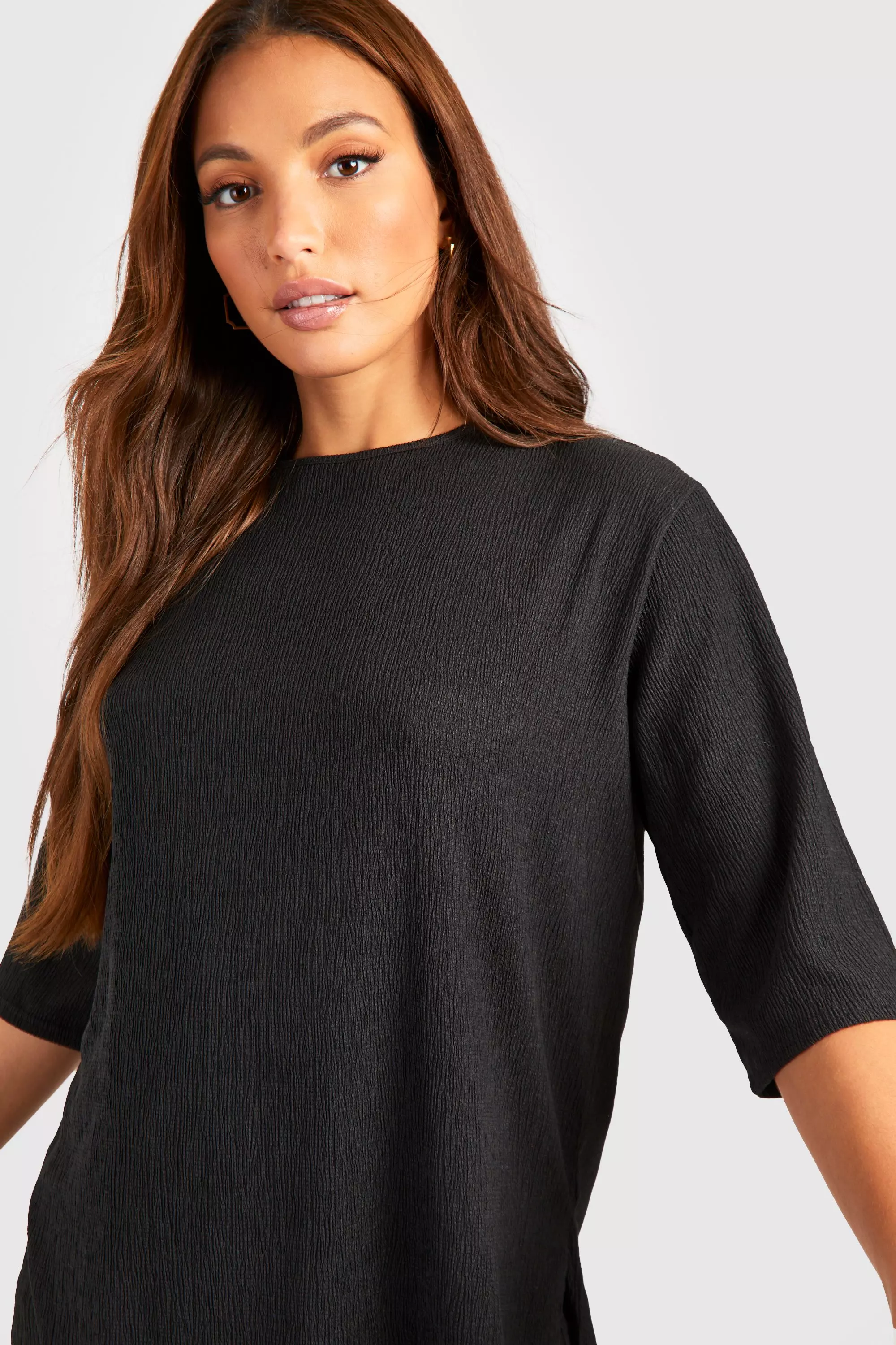 Black Tall Textured Oversized Split Side Top alternative image