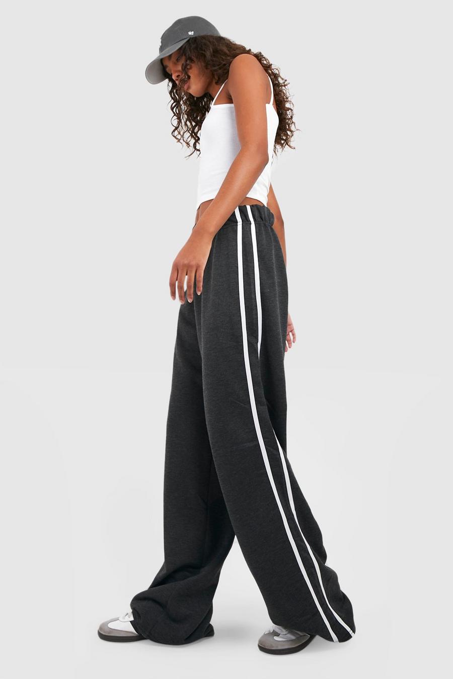 Charcoal gris Tall Side Stripe Wide Leg Jogger