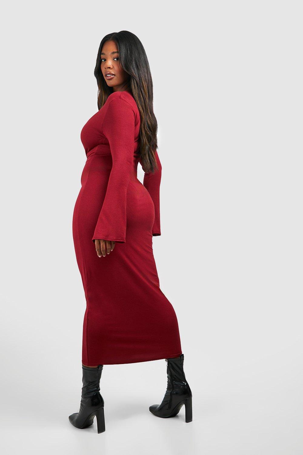 Boohoo red 2025 midi dress