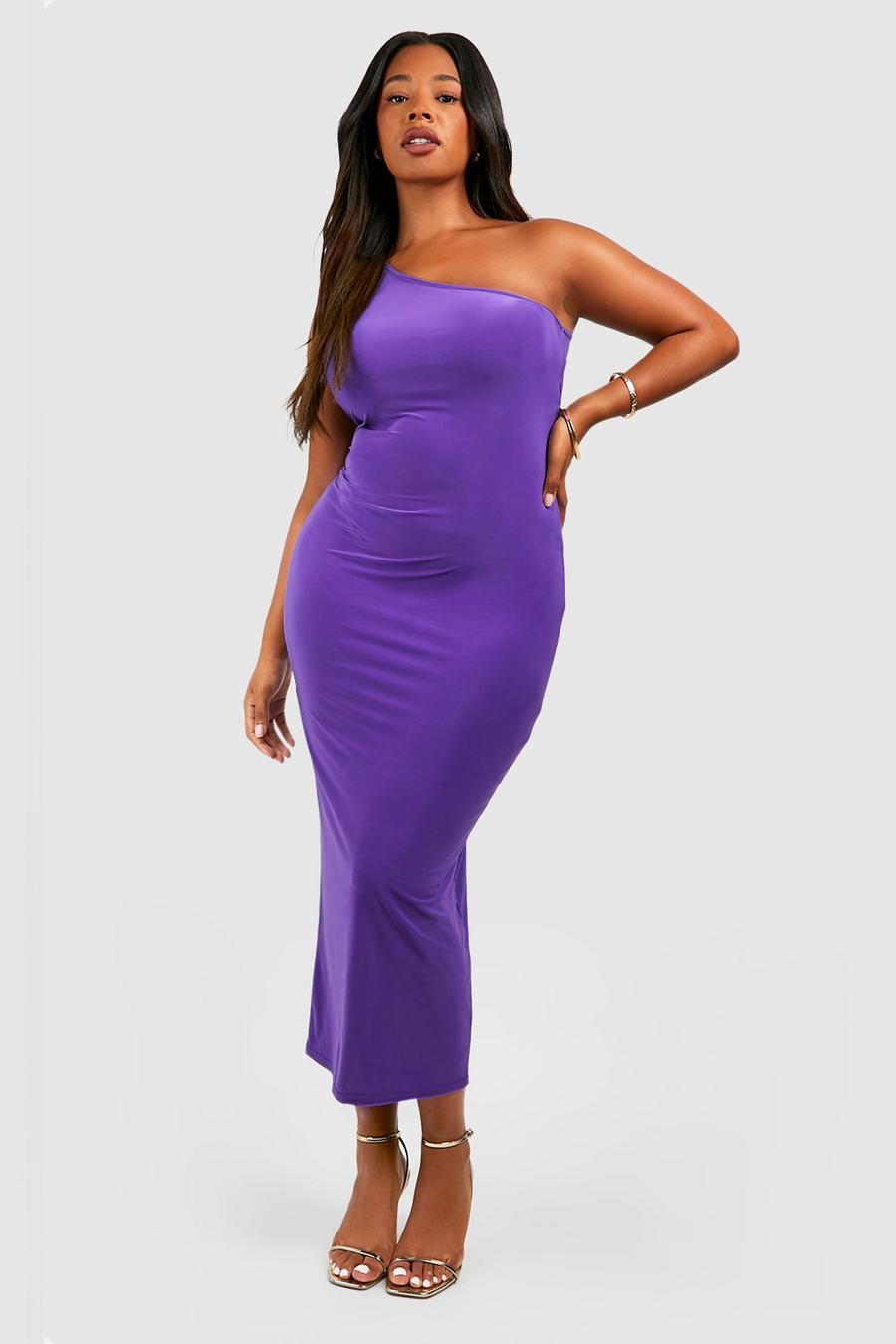 Vestito longuette Plus Size seducente monospalla, Purple viola