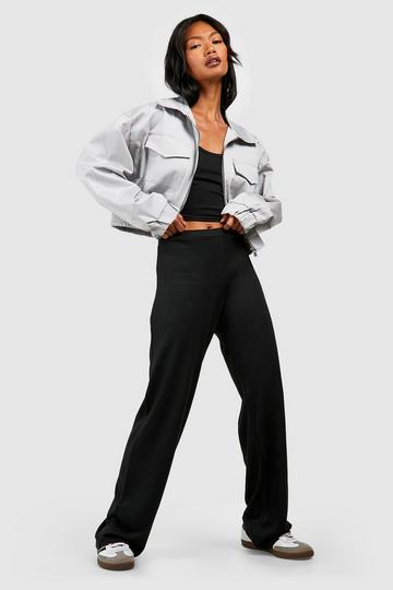 Black Super Soft Marl Mid Rise Straight Leg Pants