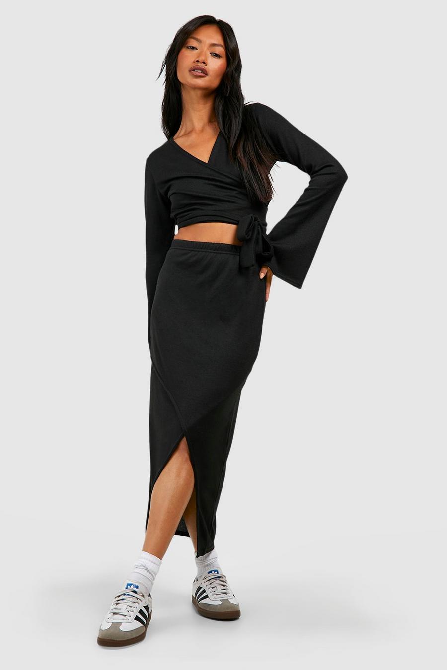 Black Super Soft Marl Wrap Midi Skirt image number 1