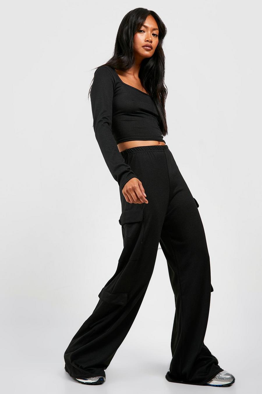 Black Super Soft Marl Slouchy Cargo Trousers image number 1