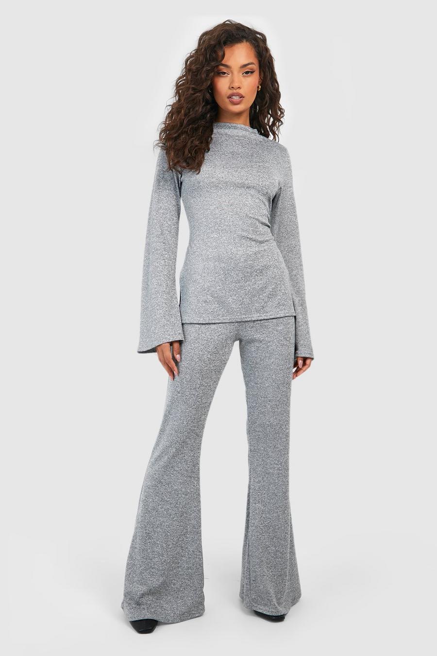 Medium Grey Heather | Women Ribbed Flare Lounge Pants