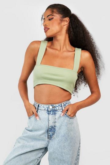 Basic Rib Square Neck Tank Top olive