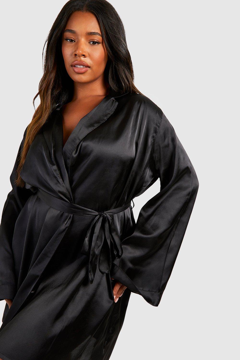 Long black 2024 satin kimono robe