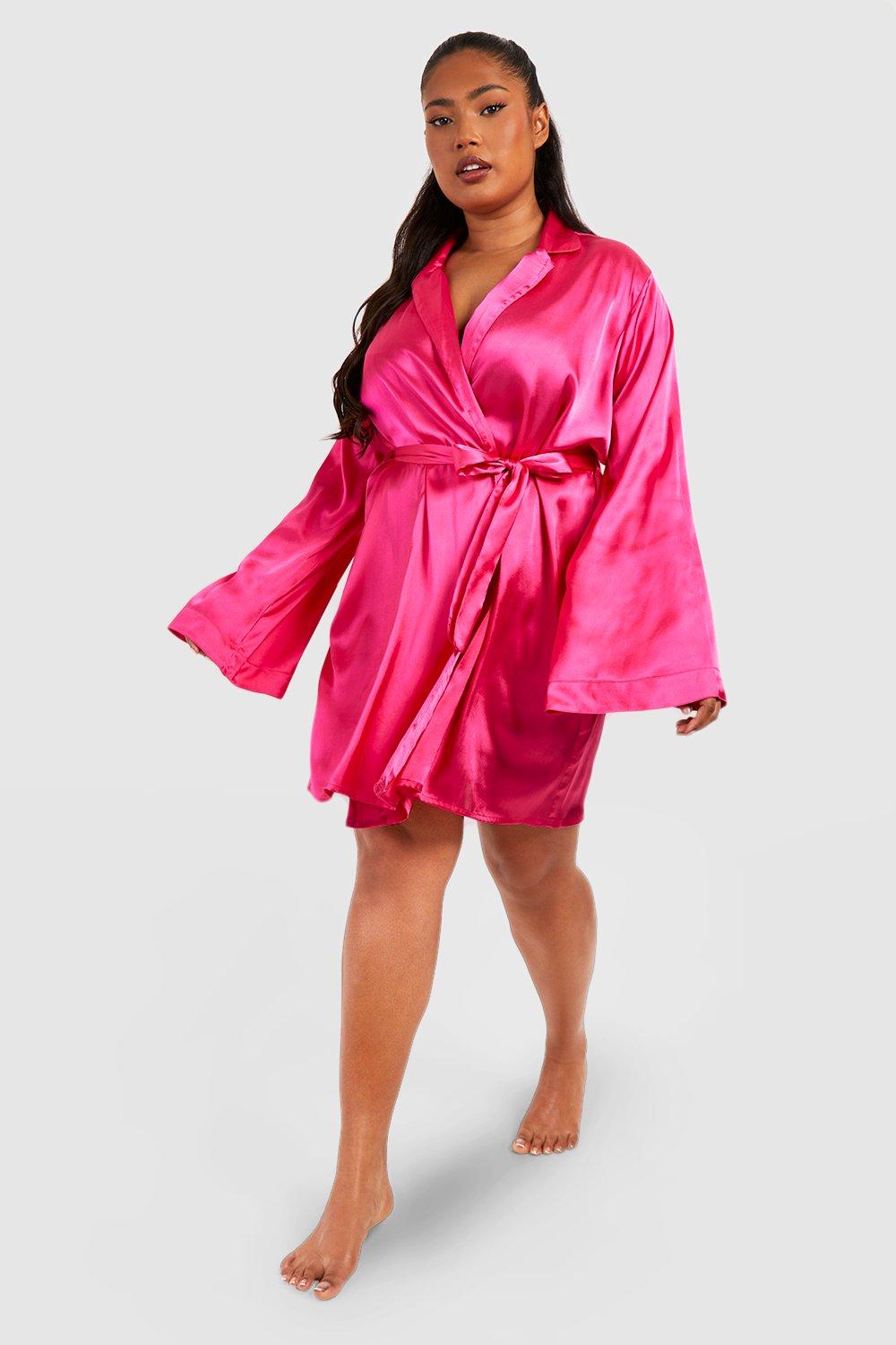 Pink satin 2024 kimono robe