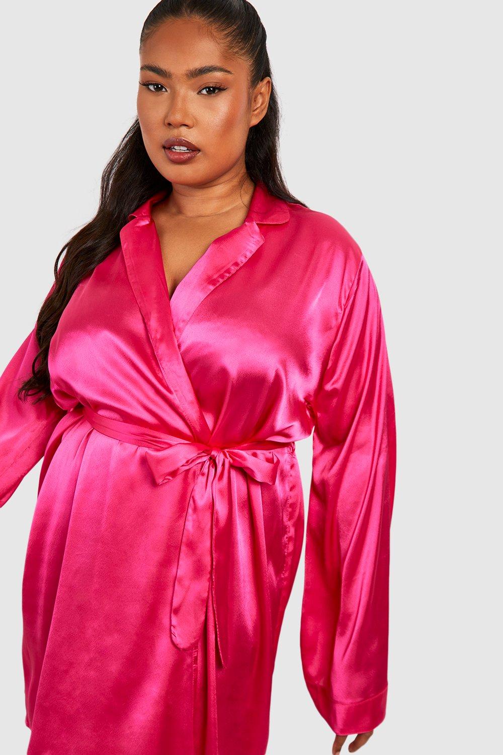 Plus Satin Belted Long Sleeve Kimono Robe boohoo IE